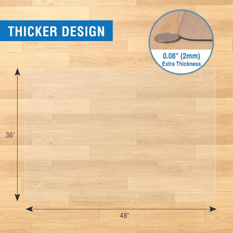 FUNMAT Clear Chair Mat, 48" x 36" Office Chair Mat for Hard Floors, Floor Protector Desk Mat for Gaming, Vinyl Floor Mat for Home Office Kichen Living Room, Clear - Image 2